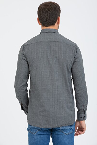 Varetta Чоловіча чорна сорочка з довгими рукавами, смугаста, з однією кишенею та ґудзиками на комірі