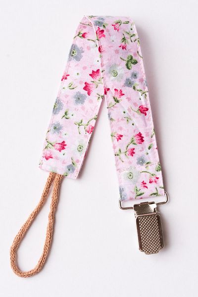 MyVera Spring Flower Powder Cascade Beige Pacifier Strap Set - 3-Piece Pacifier Chain Set - 100% Cotton Fabric