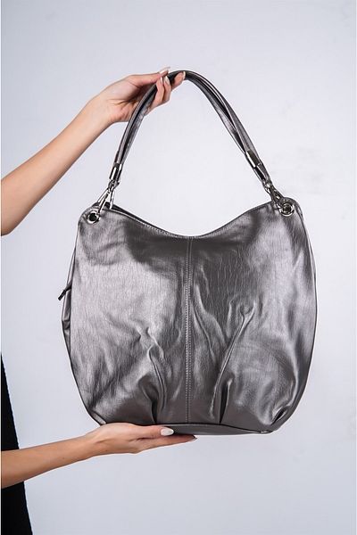 Solo Bag Ασημί μαλακή δερμάτινη τσάντα ώμου