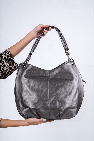 Solo Bag Ασημί μαλακή δερμάτινη τσάντα ώμου