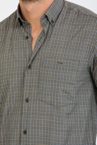 Varetta Чоловіча сорочка з довгими рукавами, коміром на ґудзиках, у клітинку, кольору кориці