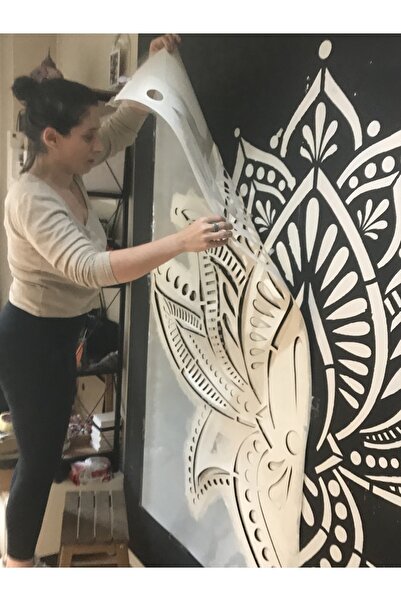 Mandalart Fabric Lotus Büyük Boy Mandala Duvar, Dekoratif Hazır Şablon, Stenc...