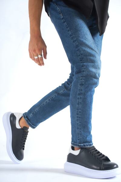 DE PLEIN Black-White Genuine Leather Men's Sneakers - Person Idman Shoes