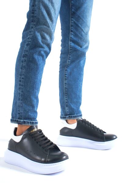 DE PLEIN Black-White Genuine Leather Men's Sneakers - Person Idman Shoes