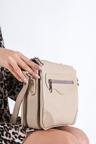 Solo Bag Geantă de umăr cu 7 compartimente cu curele încrucișate crem