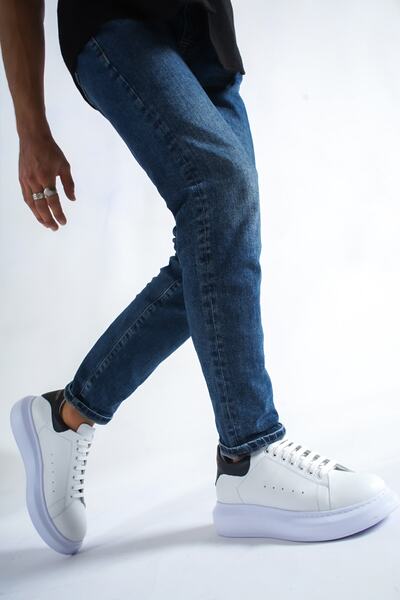 DE PLEIN Men's Sneakers - Genuine Leather, White-Black, Network Person Shoes