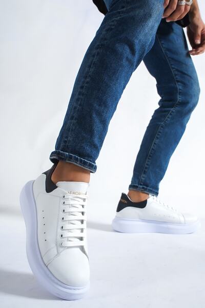 DE PLEIN Men's Sneakers - Genuine Leather, White-Black, Network Person Shoes