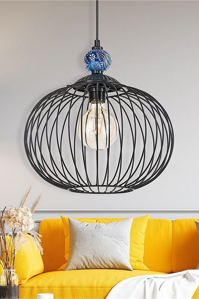DEDE Single Pumpkin Pendant Lamp Tiled Black