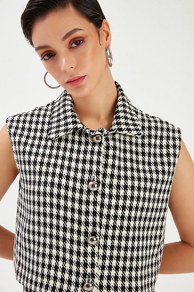 Sateen Vestă cu model de picături de gâscă - neagră