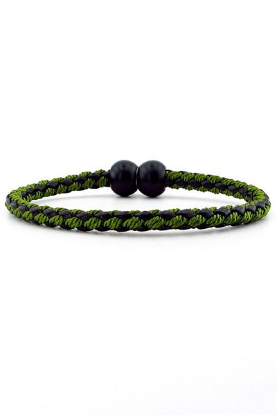 Solfera Black Ball Metal Magnet Green Braid Leather Men's Bracelet M034b
