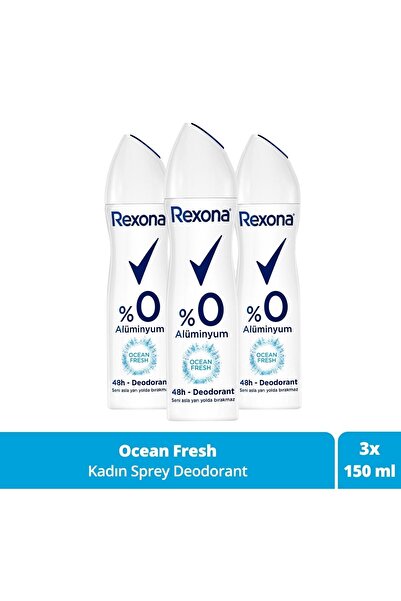 Rexona Kadın Sprey Deodorant Ocean Fresh %0 Alüminyum 150 ml  X3 Adet