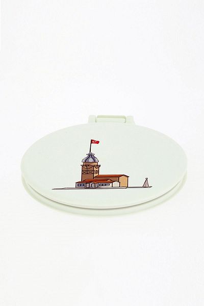 WuW Small Makeup Mirror in a Bag with Tower Pattern