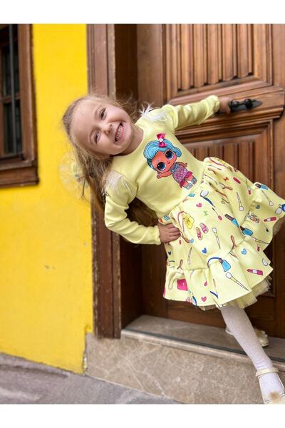 Sare Çocuk Giyim Kız Çocuk Doğum Günü Sarı Lol Bebek Elbise