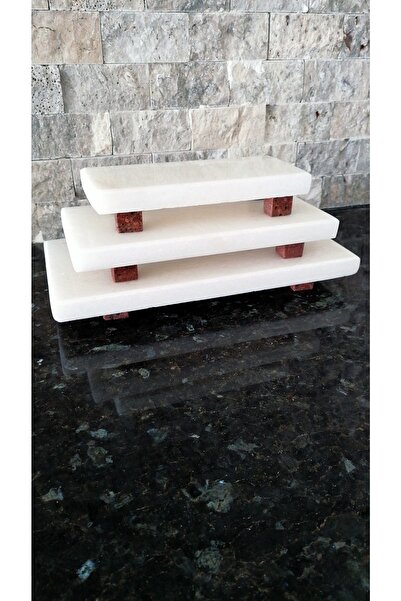 Zeybek Marble Mermer Sunumluk 3'lü Servis & Sunum Tabağı Granit Ayak