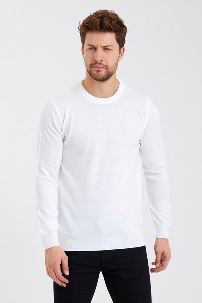 Minharir White Crew Neck Knitwear Sweater