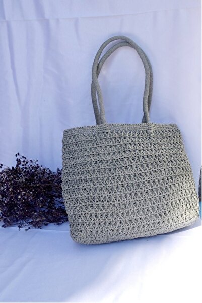 EL YAPIMI Gri Kağıt Ip Kol Çantası