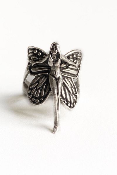axexuar Winged Angel Figured Silver Gray Adjustable Men's Women's Ring Wedding Ring