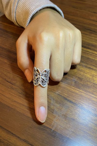 axexuar Butterfly Figured Silver Color Adjustable Men's Women's Ring Wedding Ring