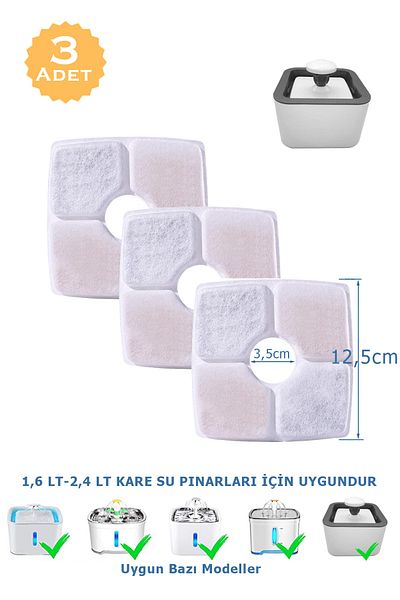 TechnoSmart 3 Pieces Square Filter Cat Dog Water Fountain Water Spring Filter