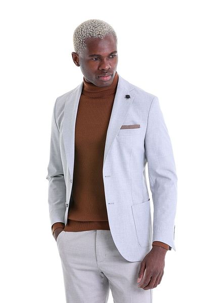 Hatemoğlu Patterned Gray Slim Fit Casual Mono Collar Jacket