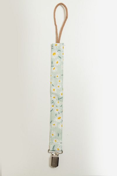 MyVera Green Daisy Pacifier Strap - Fabric Cotton Laced Pacifier Chain - Pacifier Holder
