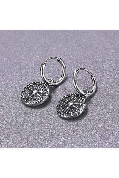 northstarshop Ring Octagon Men's 316l Steel Earring with Black Sun & Compass Accessory
