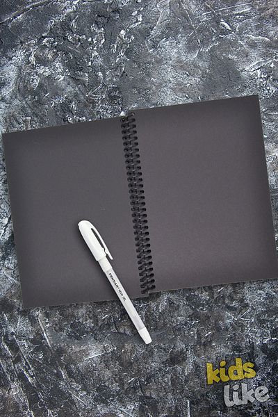 Kids Like 14x20 Spiral Black Notebook 40 Sheets with Painted White Pen as a Gift