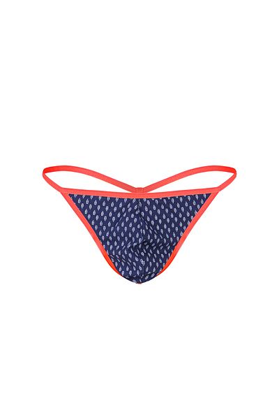 darkzone Neon Elastic Leaf Patterned Navy Blue Men's Thong