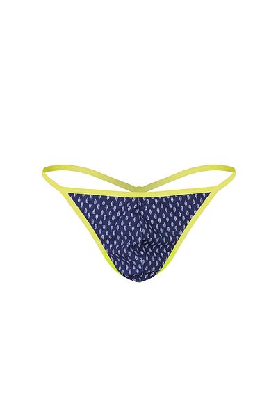 darkzone Neon Elastic Leaf Patterned Navy Blue Men's Thong