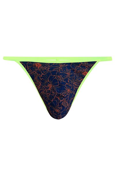 darkzone Neon Elastic Floral Patterned Navy Blue Men's Thong