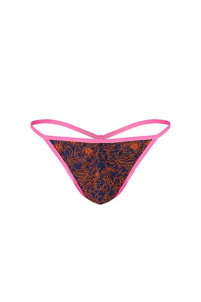 darkzone Neon Elastic Floral Patterned Navy Blue Men's Thong