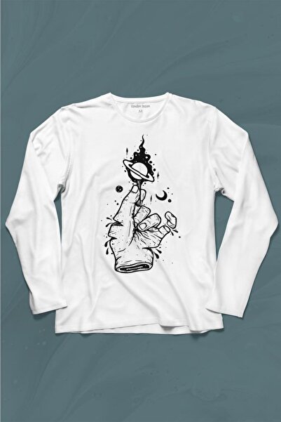 Kendim Seçtim Majica dugih rukava - Ruka u svemiru, Saturnov prsten i lizalic...