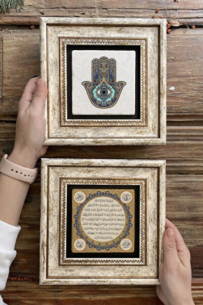 Oscar Stone Decor Çerçeveli Taş Duvar Dekoru Tablo 20x20cm 2'li Set (1668-114...