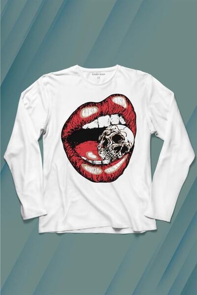 Kendim Seçtim Ženska majica sa dugim rukavima Skull Dry Head Vampire Lip Štam...