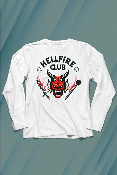 Kendim Seçtim Stranger Things Hellfire Club Uzun Kollu Tişört Baskılı T-shirt