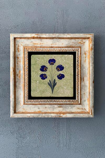 Oscar Stone Decor Ebru Sanatı Çerçeveli Taş Tablo 20x20 Cm-wall Decor