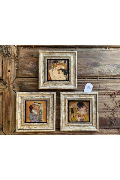 Oscar Stone Decor Çerçeveli Taş Duvar Dekoru Tablo 3'lü Set 20x20cm Gustav Kl...