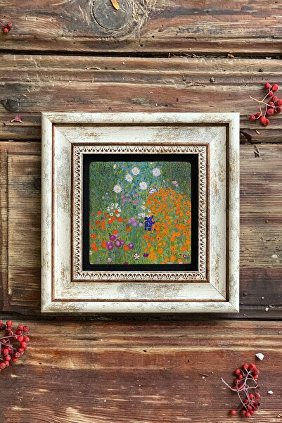 Oscar Stone Decor Gustav Klimt Flower Çerçeveli Taş Tablo 20x20cm