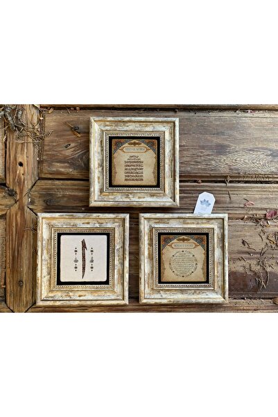 Oscar Stone Decor Çerçeveli Taş Duvar Dekoru Tablo 3'lü Set 20x20cm Ayetel Kü...