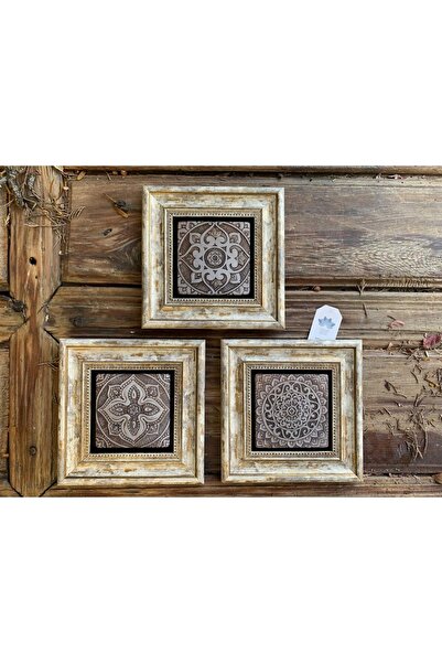 Oscar Stone Decor Tablou din piatră înrămată 20x20 cm Set de 3 cu model maro ...