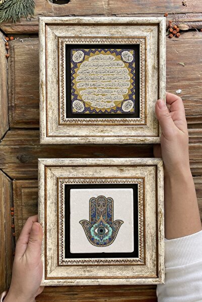 Oscar Stone Decor Çerçeveli Taş Duvar Dekoru Tablo 20x20cm 2'li Set (114-1662...