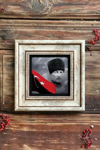 Oscar Stone Decor Çerçeveli Taş Duvar Dekoru Tablo 20 cm X 20cm Atatürk Fotoğ...