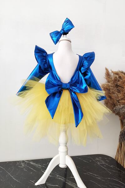 Shecco Babba Саксофоновий жовтий бантик для дівчаток, сукня з довгими рукавам...