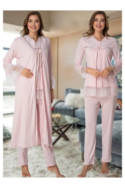 venera Effortt 7044 - Set de pijamale de maternitate din dantela roz pudra si...