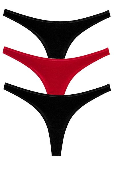 Perita.Life Women's, Red-black Cotton Classic String, Thong Panties (3 Pack)
