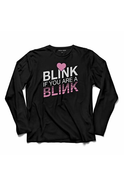 Kendim Seçtim Crna roza majica dugih rukava "Blink If You Are" Štampano za de...