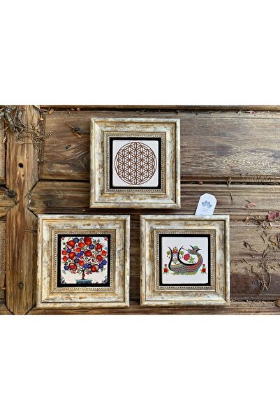 Oscar Stone Decor Çerçeveli Taş Duvar Dekoru Tablo 3'lü Set 20x20cm Yaşam Çiç...