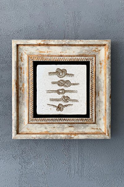 Oscar Stone Decor Çerçeveli Taş Duvar Dekoru Tablo 20cm X 20cm Gemici Düğümü Iskarmoz Bağı