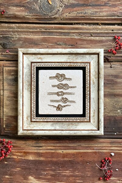 Oscar Stone Decor Çerçeveli Taş Duvar Dekoru Tablo 20cm X 20cm Gemici Düğümü Iskarmoz Bağı