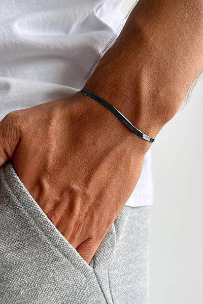 The Collection Unisex Tarnish Free Flat Italian Chain Black Steel Bracelet